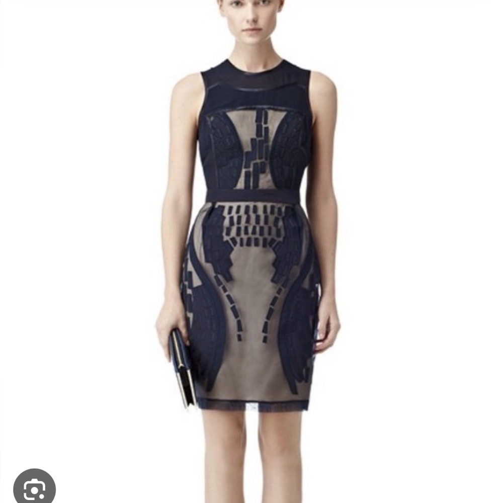 Reiss Blue Sheath Mini Dress Sleeveless Crew Neck